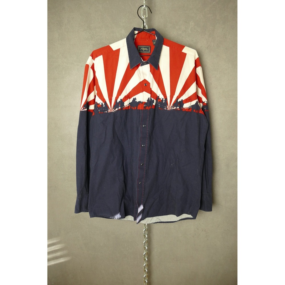 Roper Mens Western Cowboy Button Up Shirt‎ Red Rodeo Horse Print Size M